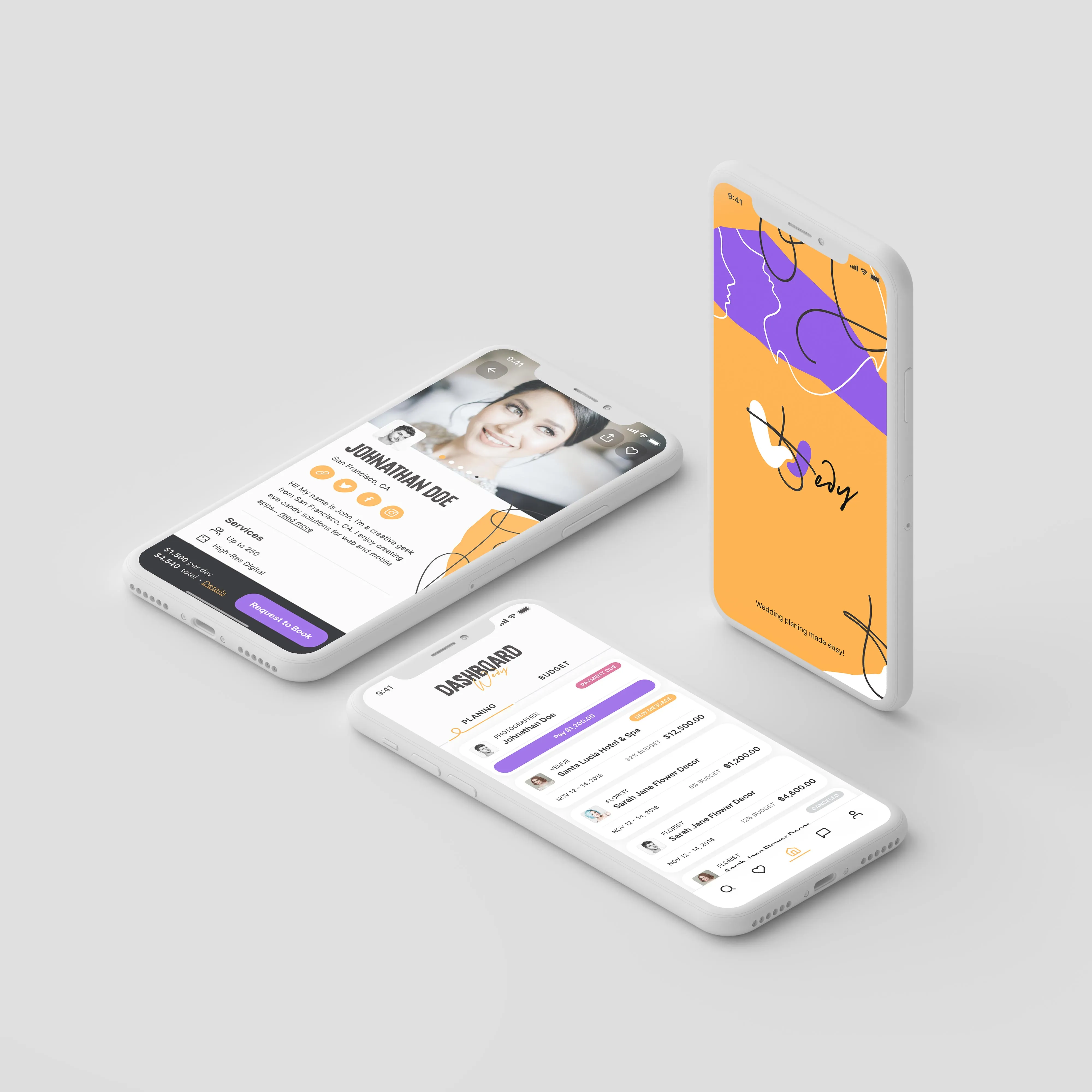Wedy mobile app design